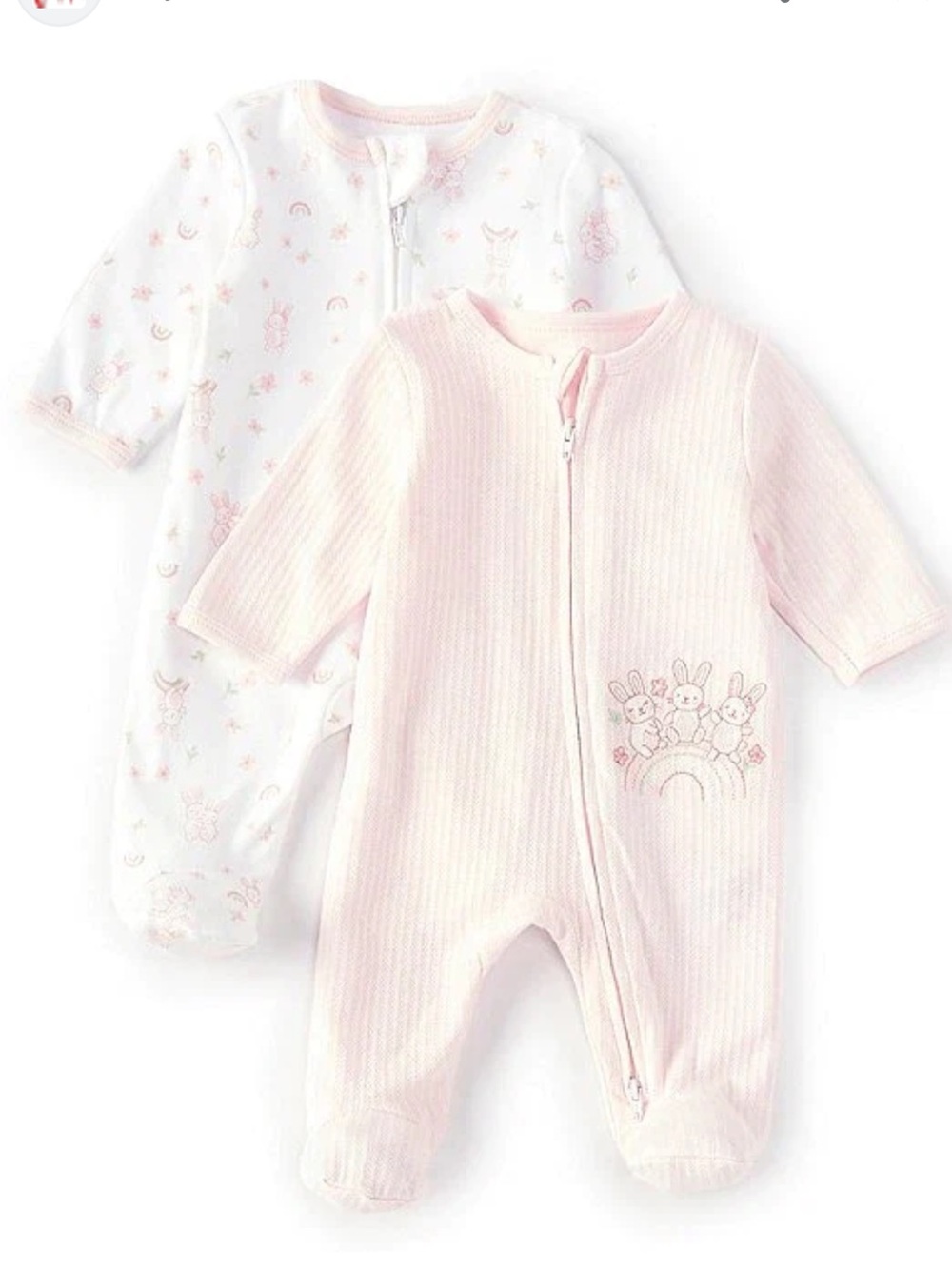 Bundle of 2 Little Me Newborn Bunny Fun Long-Sleeve Footed Coverall Footie Pink